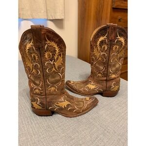Shyanne Womens Brown Leather Western Cowboy Boots Floral Embroidery Size 7B